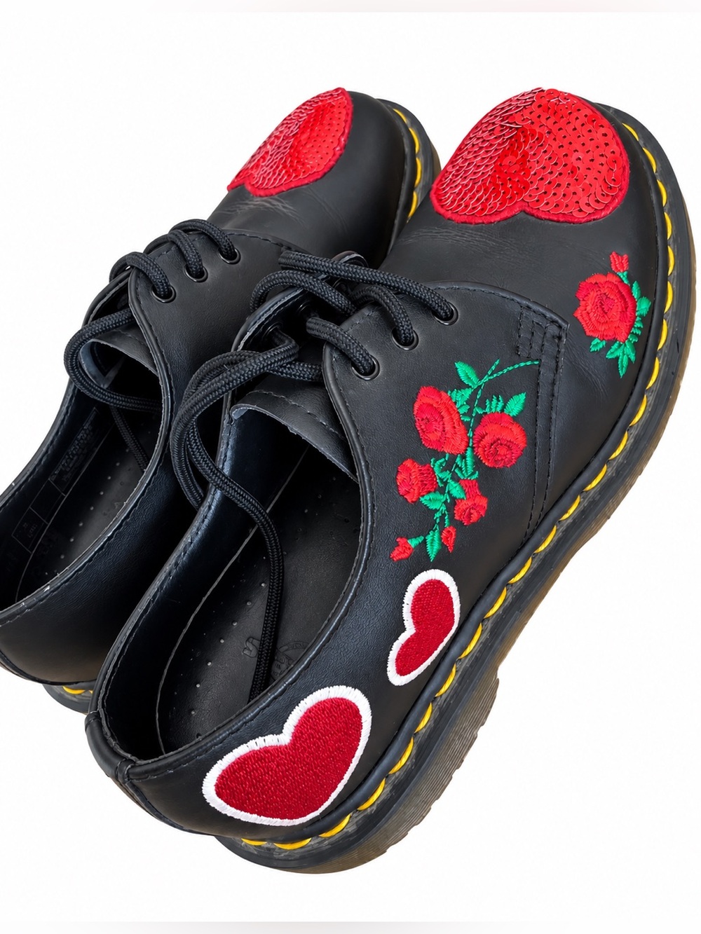 Dr Marten Women’s Shoes with Red Heart & Rose Embroidery